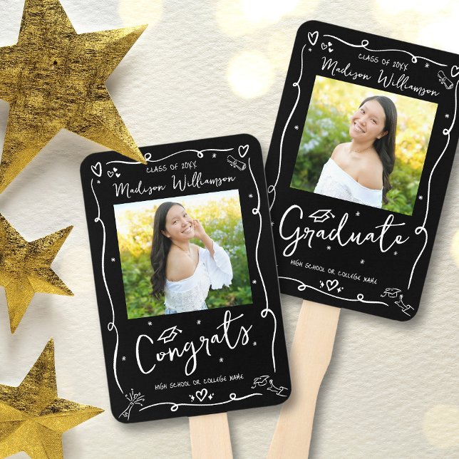 Black White Hand Drawn Doodle Graduation 2 Photo Fächer (Von Creator hochgeladen)