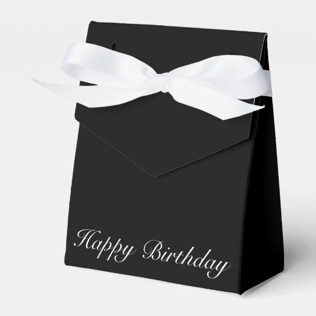 Black & White Happy Birthday Zelt Gefallen Box Geschenkschachtel (Vorderseite)