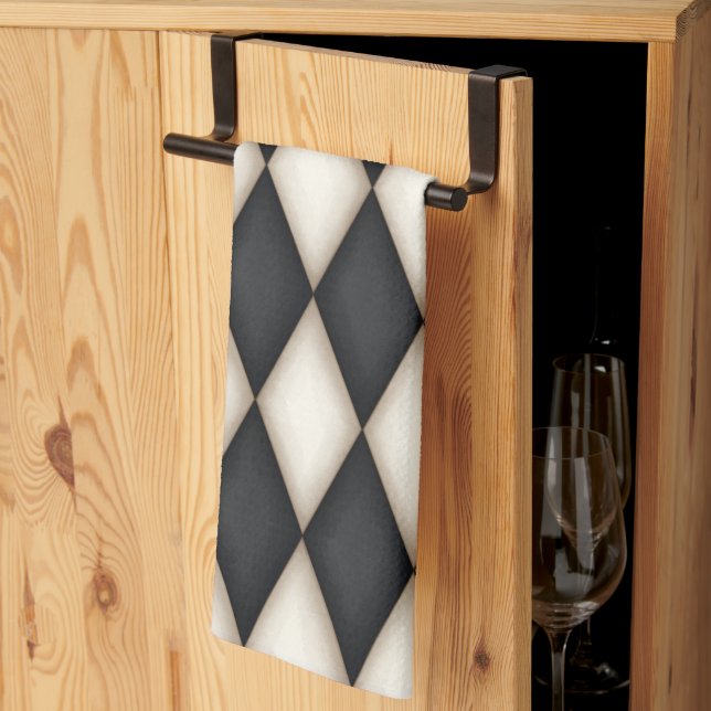 Black & White Harlequin Diamond Karo Gothic Geschirrtuch (Drittel gefaltet)