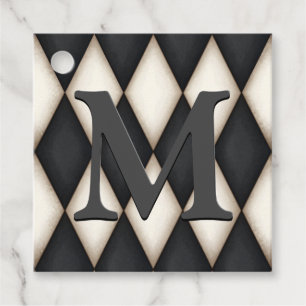 Black & White Harlequin Dramatic Custom Monogram Geschenkanhänger
