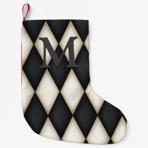 Black & White Harlequin Dramatic Custom Monogram Kleiner Weihnachtsstrumpf