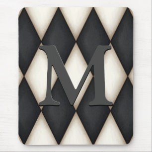 Black & White Harlequin Dramatic Custom Monogram Mousepad