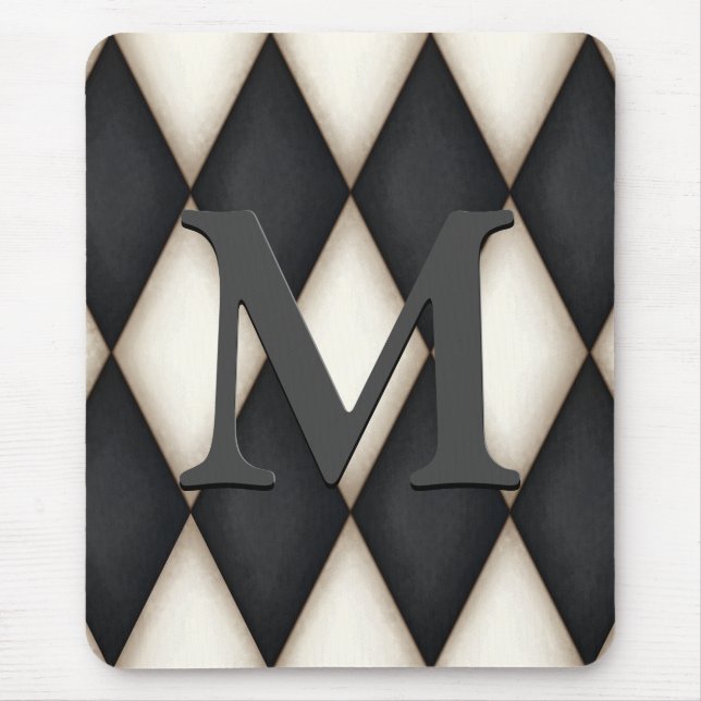 Black & White Harlequin Dramatic Custom Monogram Mousepad (Vorne)
