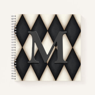 Black & White Harlequin Dramatic Custom Monogram Notizbuch