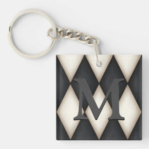 Black & White Harlequin Dramatic Custom Monogram Schlüsselanhänger
