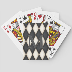 Black & White Harlequin Dramatic Custom Monogram Spielkarten