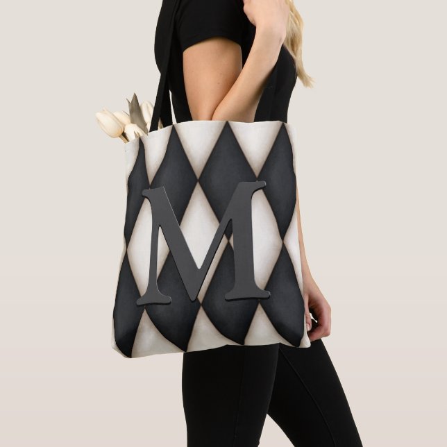 Black & White Harlequin Dramatic Custom Monogram Tasche (Von Nahem)