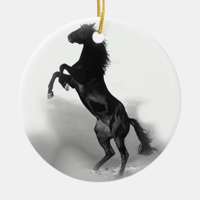 Black White Horse Keramikornament (Vorne)