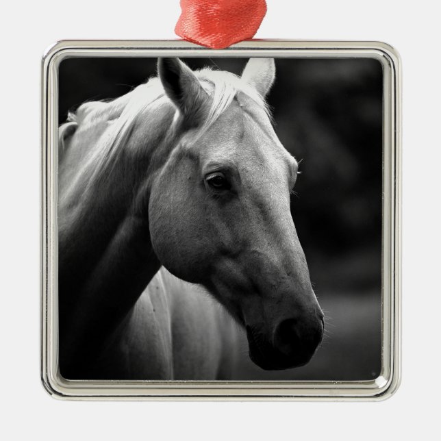 Black White Horse Ornament Aus Metall (Vorne)