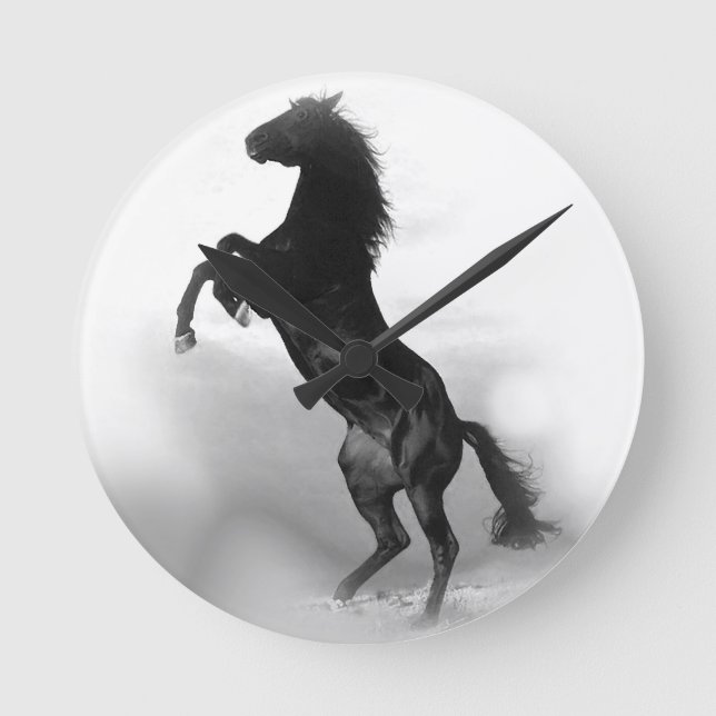 Black White Horse Runde Wanduhr (Vorderseite)