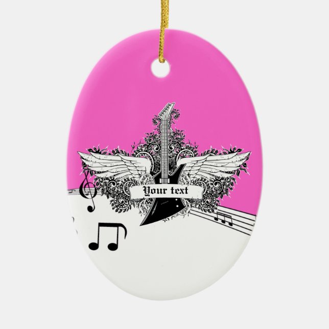 Black white hot pink electric guitar with wings keramikornament (Vorne)