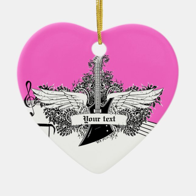 Black white hot pink electric guitar with wings keramikornament (Vorne)