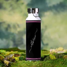 Black White Hot Pink Elegant Modern Script Name Trinkflasche