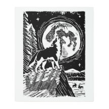Black & White Howling Husky am Abend Linocut