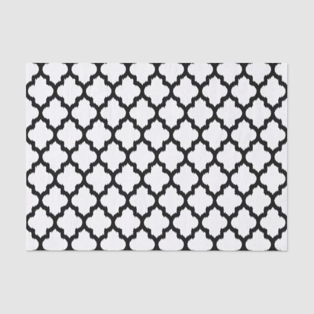 Black & White Ikat Quatrefoil Geometric Pattern Seidenpapier (Vorderseite)