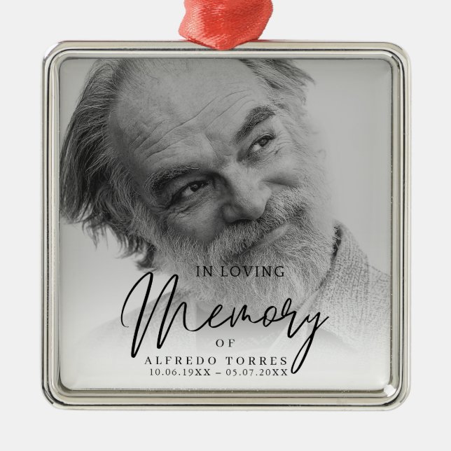 Black & White In Loving Memory Funeral  Ornament Aus Metall (Vorne)