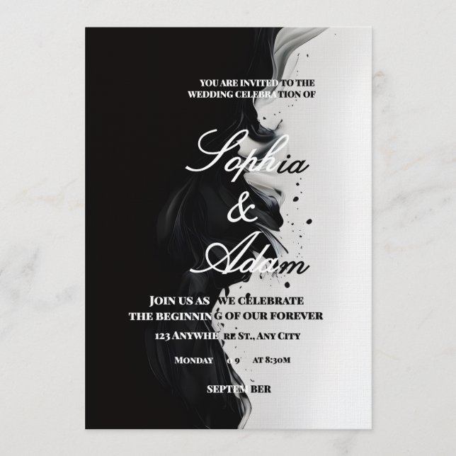 Black & White Ink Art Wedding Invitation (Devant)