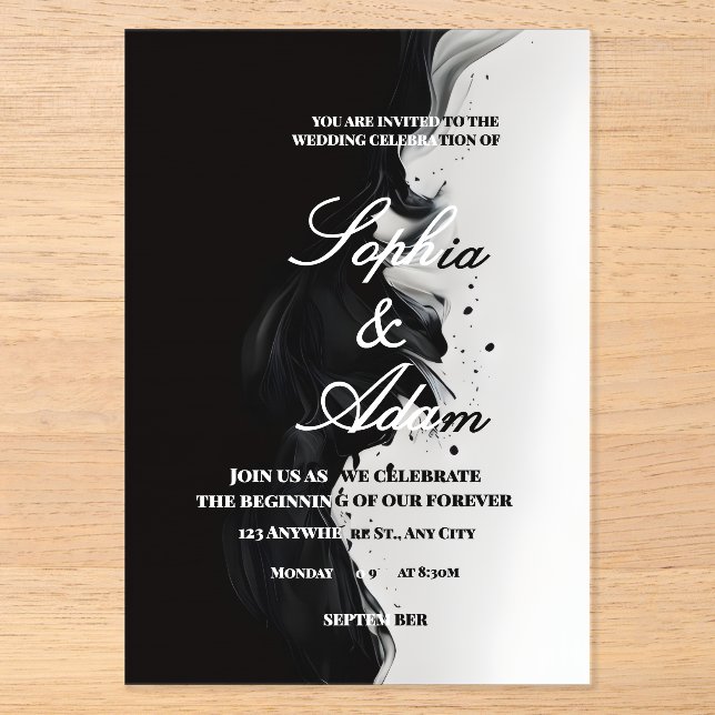 Black & White Ink Art Wedding Invitation Acryleinladungen (Vorderseite)