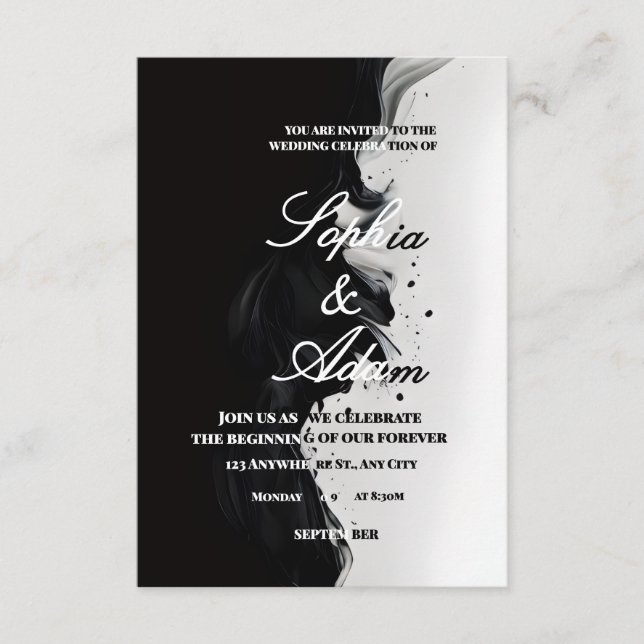 Black & White Ink Art Wedding Invitation Begleitkarte (Vorderseite)