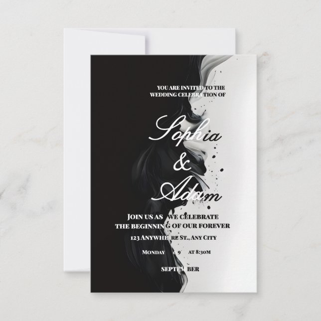 Black & White Ink Art Wedding Invitation RSVP Karte (Vorderseite)