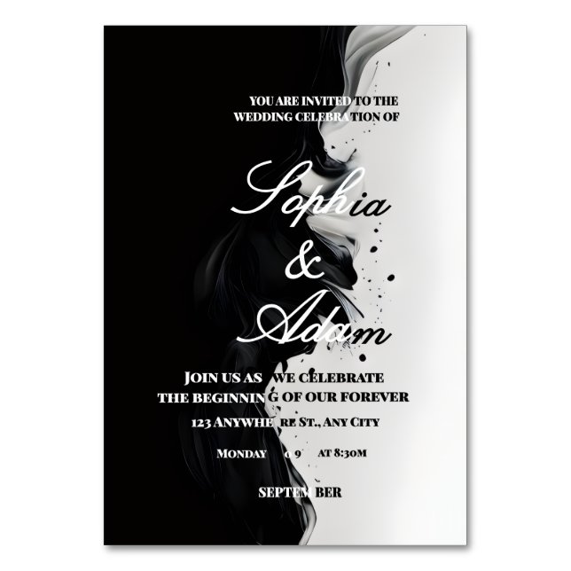 Black & White Ink Art Wedding Invitation Tischnummer (Vorderseite)