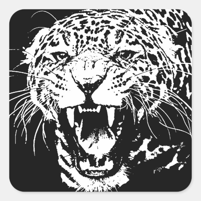 Black & White Jaguar Quadratischer Aufkleber (Vorderseite)