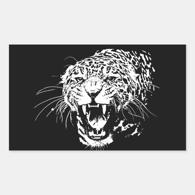 Black & White Jaguar Rechteckiger Aufkleber (Vorderseite)