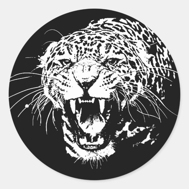Black & White Jaguar Runder Aufkleber (Vorderseite)