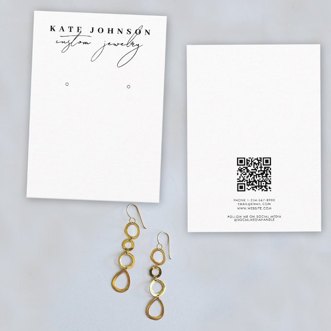 Black White Jewelry Holder Earring Display Script Visitenkarte (Black White Jewelry Holder Earring Display Script Business Card)