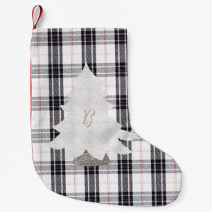 Black&White Karo/Tartan Tree Print Small Christma Kleiner Weihnachtsstrumpf