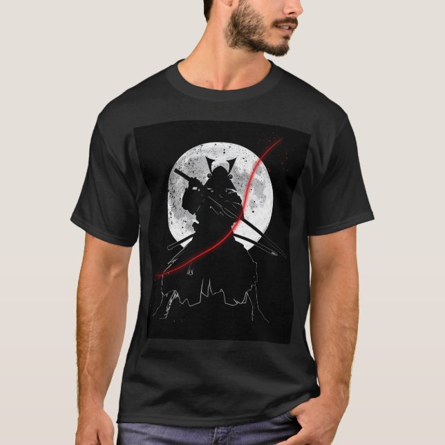 Black & White Katana Moon Art T-Shirt (Vorderseite)