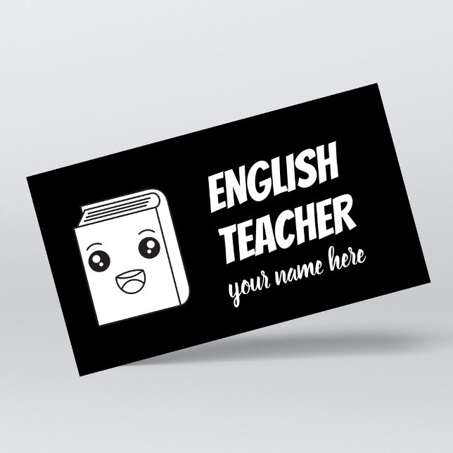 Black & White Kawaii Niedlich Englisch Lehrer ESL Visitenkarte (Von Creator hochgeladen)