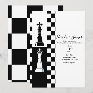 Black & White King Queen Schach Hochzeit Einladung