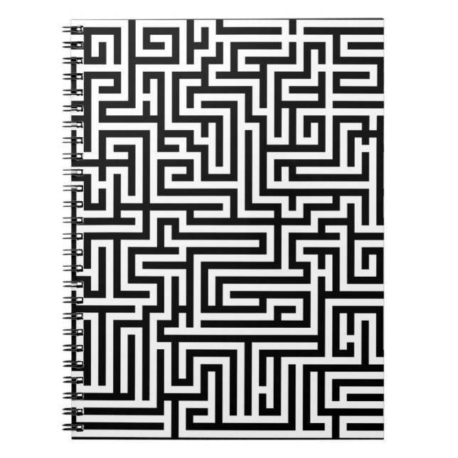 Black & White Labyrinth Maze Pattern Notizblock (Vorderseite)