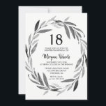 Black & White Leaf Wreath 18. Geburtstag Einladung<br><div class="desc">Black & White Leaf Kranz 18. Geburtstag Einladende Matching Kollektion in Niche und Nest Store. Artwork von www.EssemCreatives.etsy.com</div>