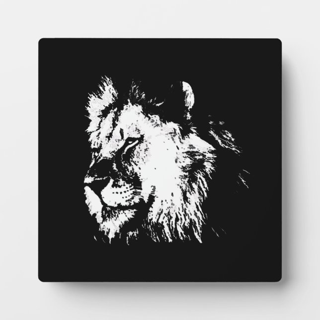Black White Lion - Animal Pop Art Fotoplatte (Vorderseite)