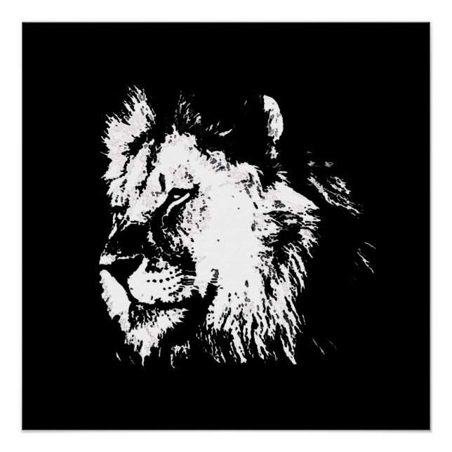 Black White Lion - Animal Pop Art Poster (Vorderseite)