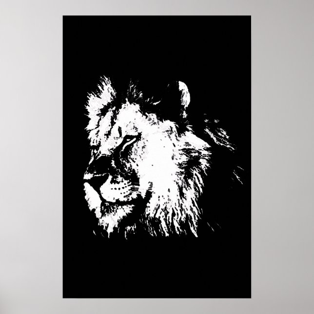 Black White Lion - Animal Pop Art Poster (Vorne)