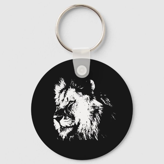 Black White Lion - Animal Pop Art Schlüsselanhänger (Vorderseite)