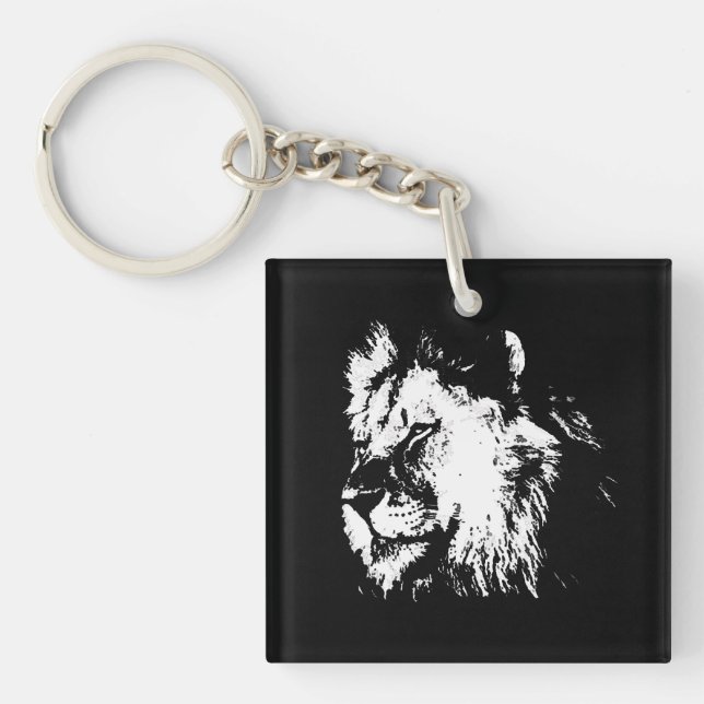 Black White Lion - Animal Pop Art Schlüsselanhänger (Vorderseite)