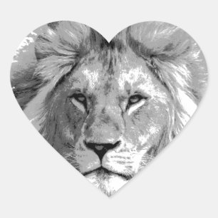 Black White Lion Herz-Aufkleber