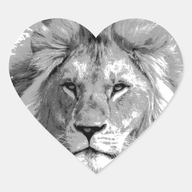 Black White Lion Herz-Aufkleber (Vorderseite)