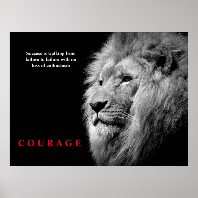 Black White Lion Inspirational Courage Poster (Vorne)