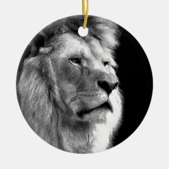 Black White Lion Keramik Ornament (Vorne)