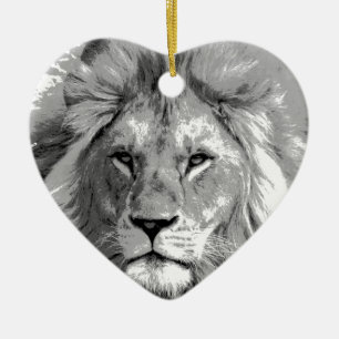 Black White Lion Keramikornament