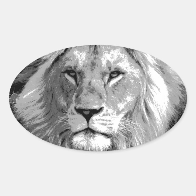 Black White Lion Ovaler Aufkleber (Vorderseite)