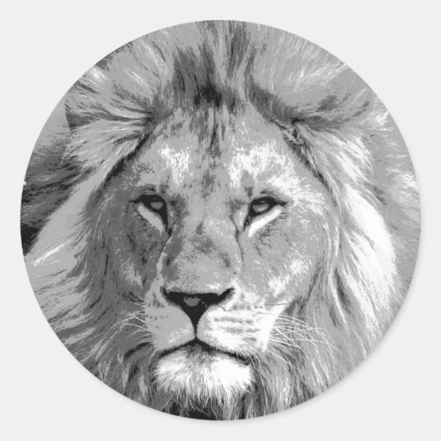 Black White Lion Runder Aufkleber (Vorderseite)