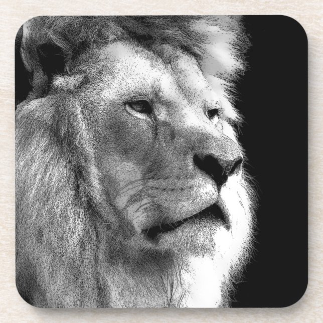 Black White Lion Untersetzer (Vorderseite)
