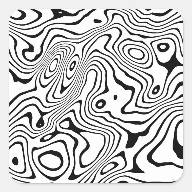 Black White liquid swirl Abstract Design Quadratischer Aufkleber (Vorderseite)