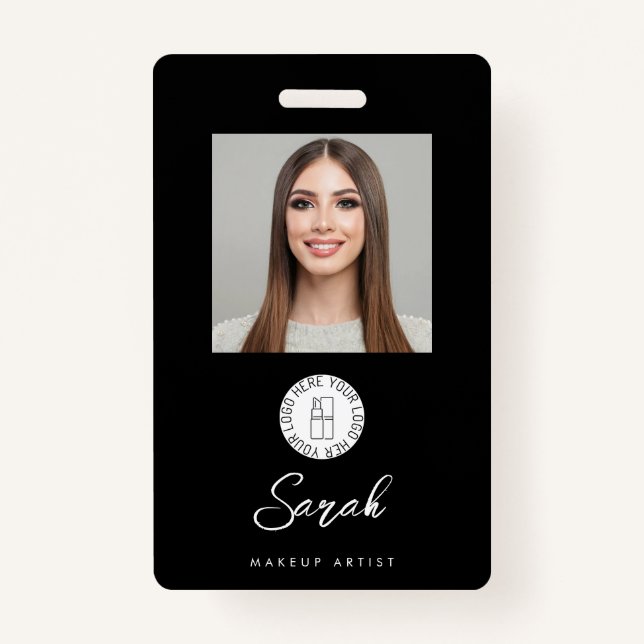 Black White Logo Photo Makeup Employee Ausweis (Vorderseite)